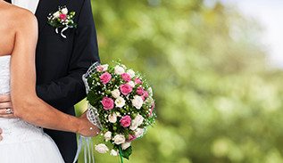 Bride and groom at wedding.