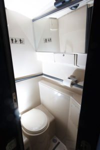 Luxury coach bus Via Adventures bathroom.