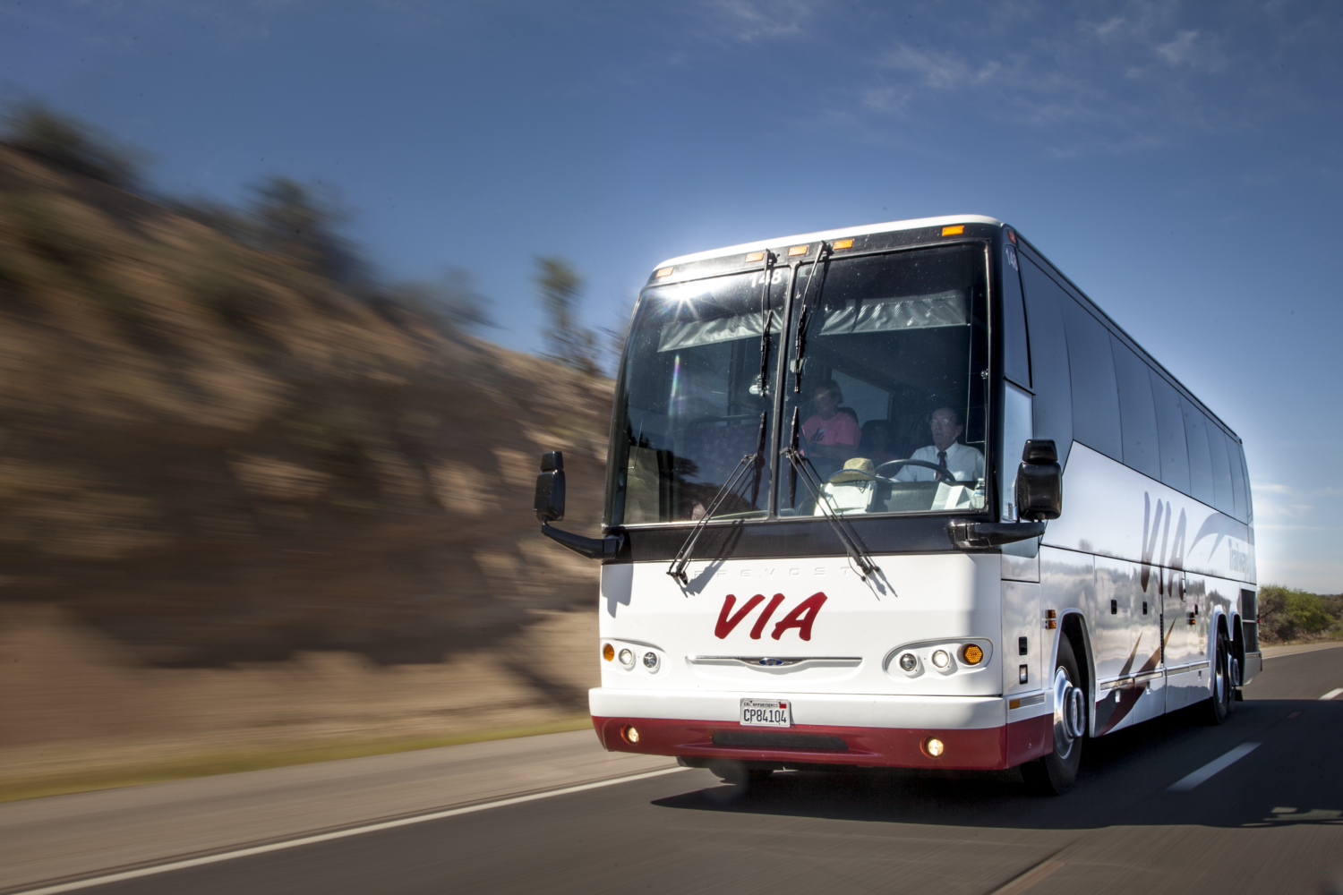 front of exterior of charter bus